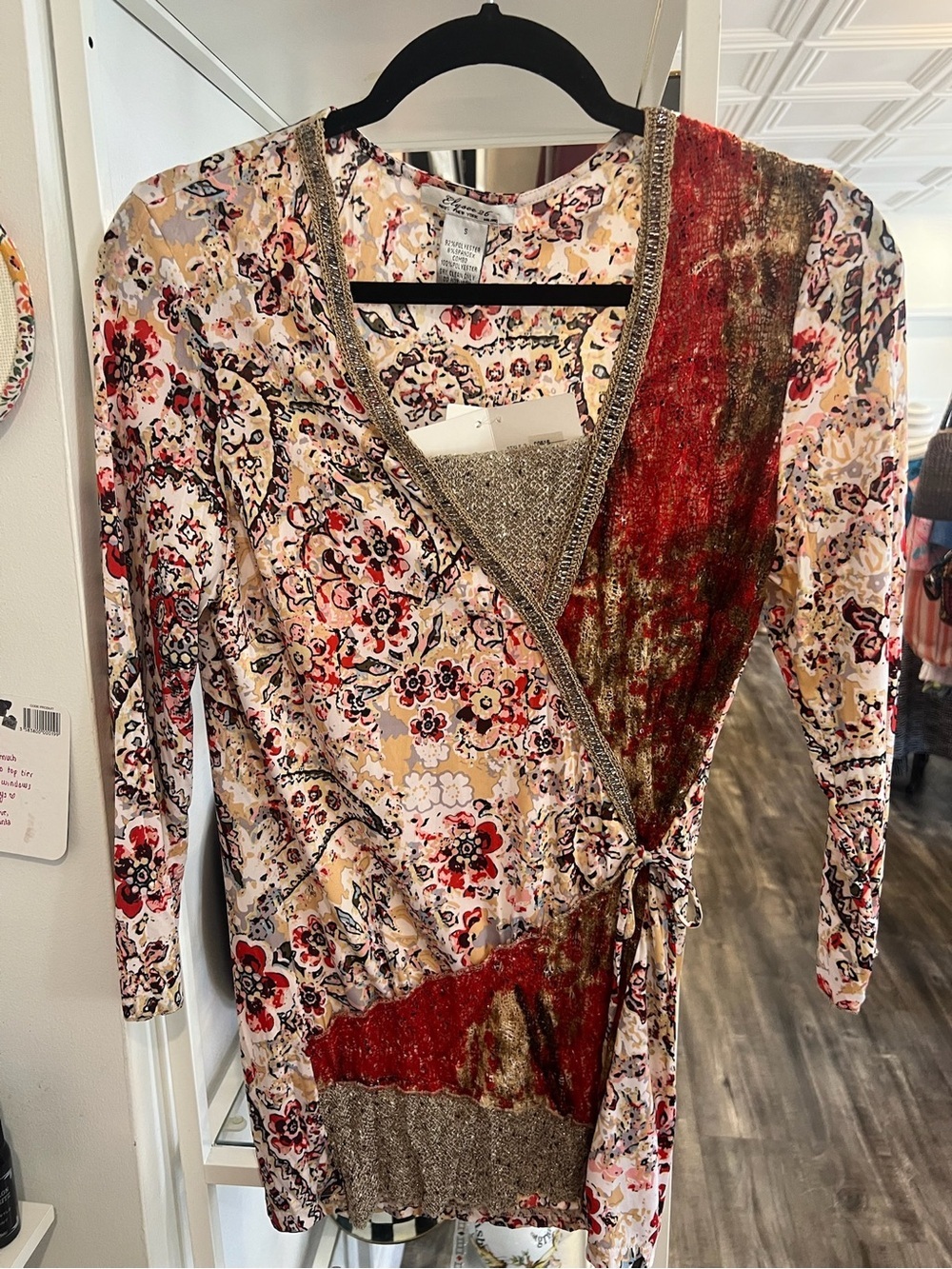 Elysee 26 Boho Floral Wrap Top with Red Accent